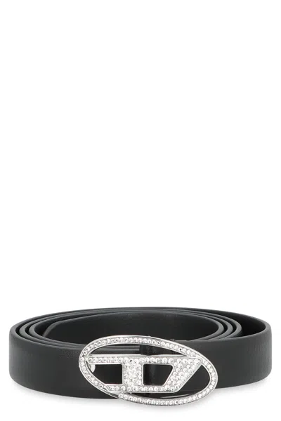 Diesel B-1dr Leather Belt In Black