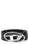 Diesel Black Belt With Oval D Logo Buckle Closure In Leather Man In Black