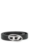 Diesel Oval Buckle Black Strap Belt With Sparkling Embellishments In Black