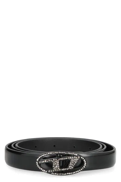 Diesel B-1dr Leather Belt In Black