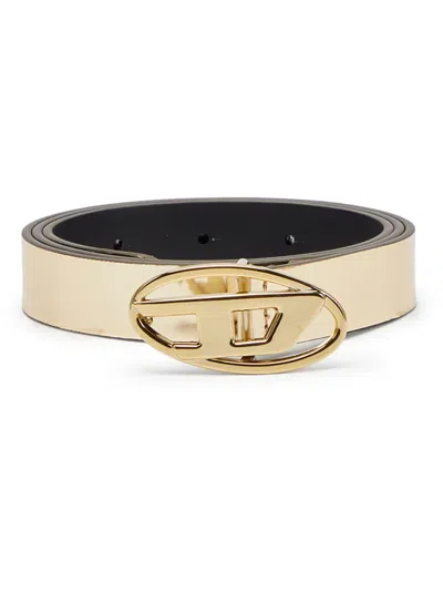 Diesel B-1dr Leather Belt In Gold