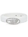 Diesel B-1dr Strass Leather Belt In T1003 White