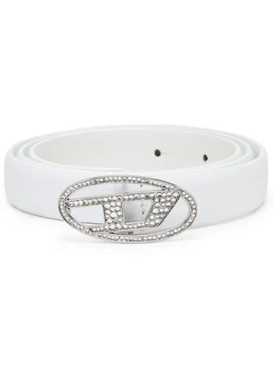 Diesel B-1dr Strass Leather Belt In White