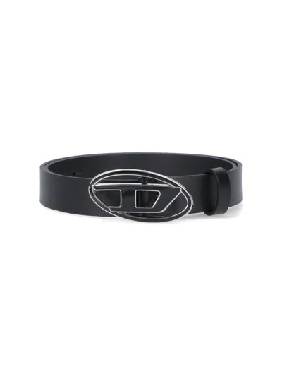 Diesel B 1dr 25 Black Leather Belt With Distinctive Logo Buckle