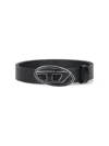 Diesel B 1dr 25 Black Leather Belt With Distinctive Logo Buckle In Black