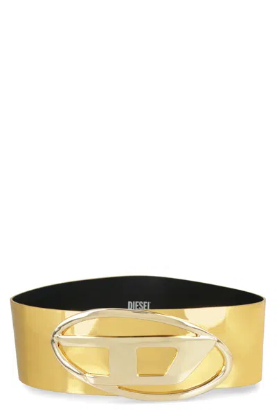 Diesel B-1dr Metallic Leather Belt In Gold