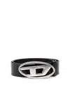 Diesel Black Belt With Oval D Logo Buckle Closure In Black