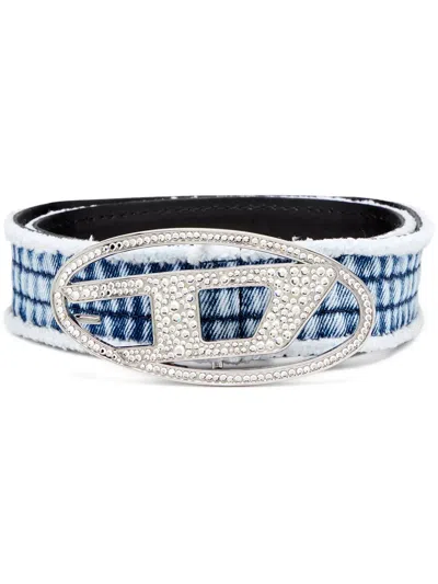 Diesel B-1dr Rhinestone Belt In Blue