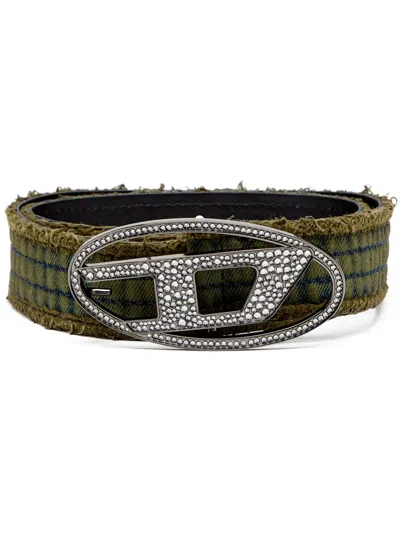 Diesel B-1dr Rhinestone Belt In Green