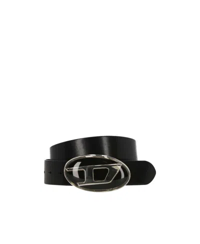 Diesel B-1dr-rr Leather Belt In Black