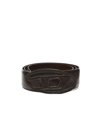 Diesel B-1dr Scratch Leather Belt In Black