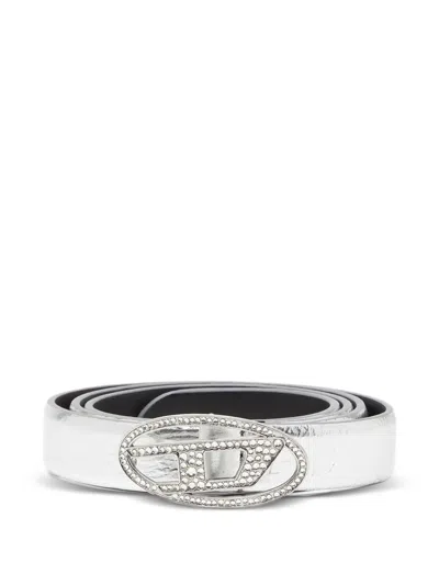 Diesel B-1dr Strass 20 Leather Belt In Metallic