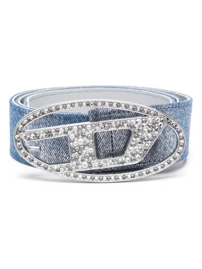Diesel B-1dr Strass Belt In Blue/silver