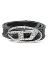 DIESEL DIESEL B-1DR STRASS CANVAS AND LEATHER BELT WITH CRYSTALS