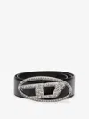 Diesel Oval Buckle Black Strap Belt With Sparkling Embellishments In Black