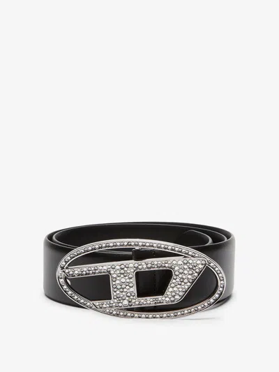Diesel B-1dr Strass Leather Belt In Black