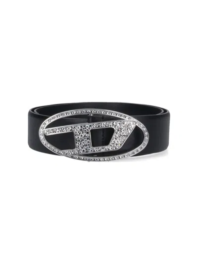 Diesel B-1dr Strass Leather Belt In Black