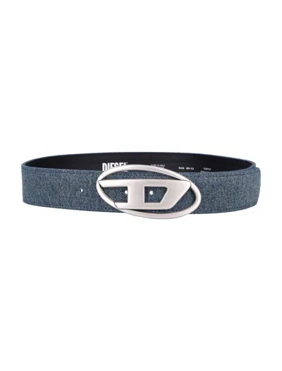 Diesel Women Denim Belt With Logo In Blue