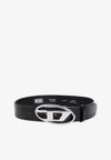 Diesel Leather Belt With Adjustable Length And Silver Buckle In Black