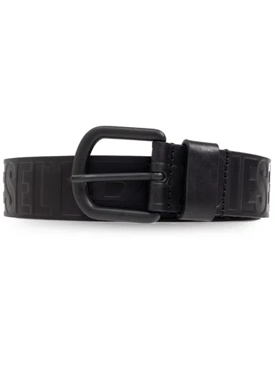 Diesel Mens T8013 B-archive Brand-embossed Leather Belt In Black