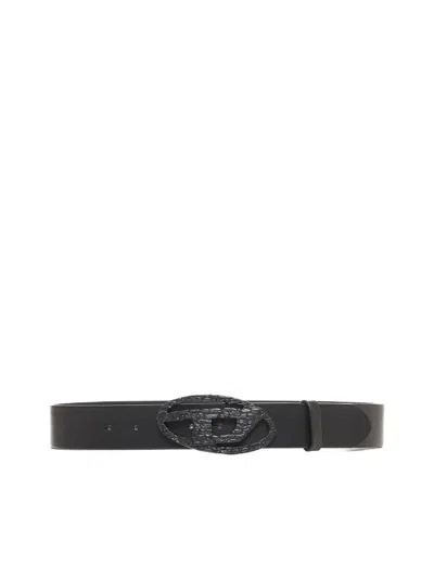 Diesel B-1dr Logo Leather Belt In Black