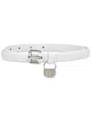 Diesel Slim Leather Belt With 1dr Bag Charm In White