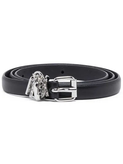 Diesel Logo-charm Leather Belt In Black