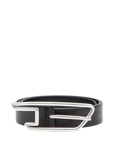 Diesel B-d Line 30 Logo-buckle Leather Belt In Black