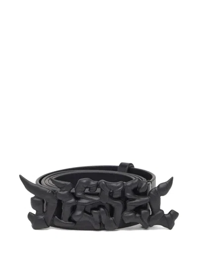 Diesel B-graffiti Leather Belt In Black