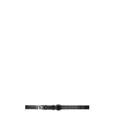 Diesel B-inlay Leather Belt In Black