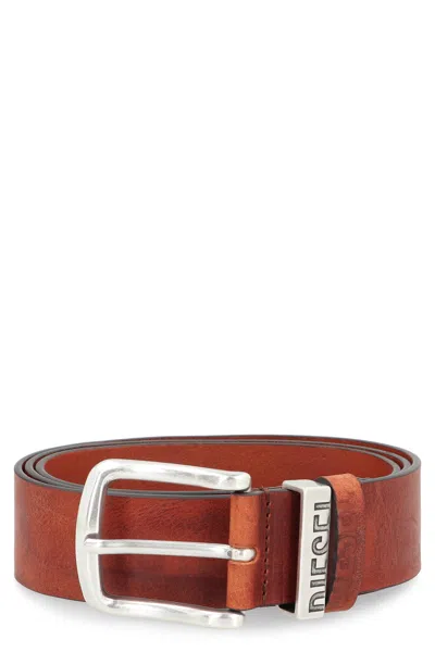 Diesel Visible B Logo Leather Belt In Brown