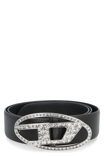 Diesel B-1dr Strass Leather Belt In Black