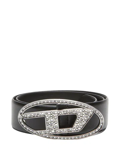 Diesel Women 1dr Strass Leather Belt In Black