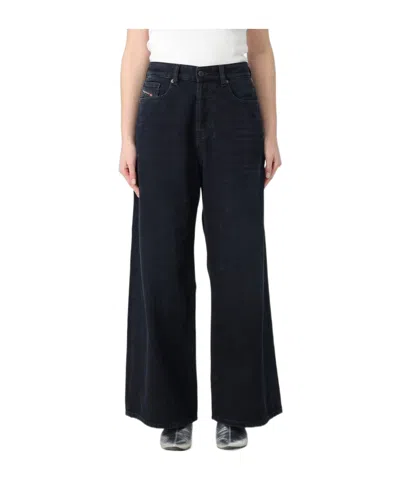 Diesel Back Logo Patch Denim Pants In Black