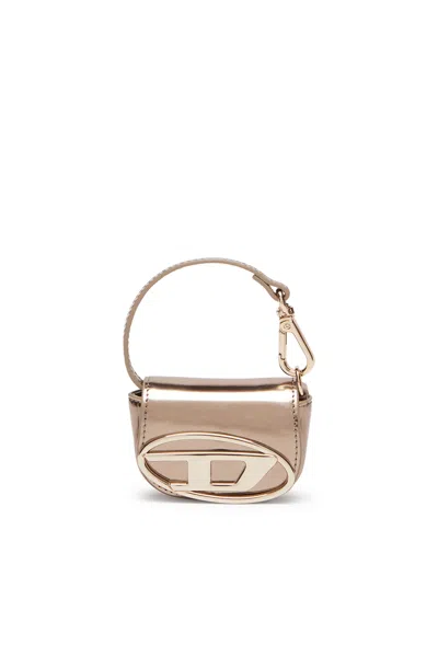 Diesel Bag Keychain In Metallic Leather In Gold