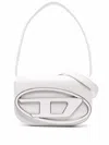 Diesel Structured White Handbag With Metallic Logo Accent In Gold