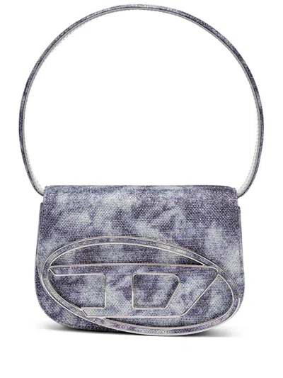 Diesel 1dr-iconic Shoulder Bag In Shimmer Fabric In Blue