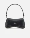 Diesel Curved Silhouette Shoulder Bag With Adjustable Strap And Metallic Logo In Black