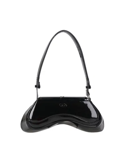 Diesel Curved Black Play Clutch With Glossy Finish And Magnetic Closure