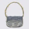 Diesel 1dr Denim Canvas Shoulder Bag With Crystal Appliques In Blue