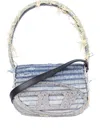 Diesel 1dr Crystal-embellished Denim Shoulder Bag In Blue