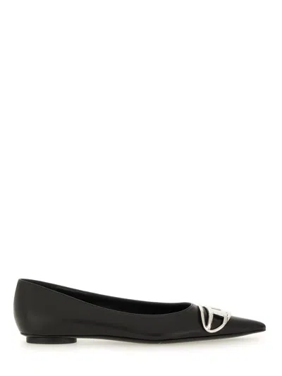Diesel D Venus Leather Ballerina Shoes In Black