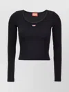 Diesel 'ballet-d' Scoop Neck Ribbed Texture Top In Black