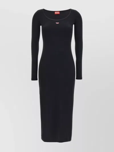 Diesel Cut Out-detail Ribbed Midi Dress In Black