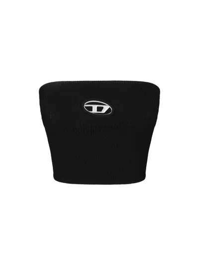 Diesel Bandeau Top With Ribbed Knit Texture In Black