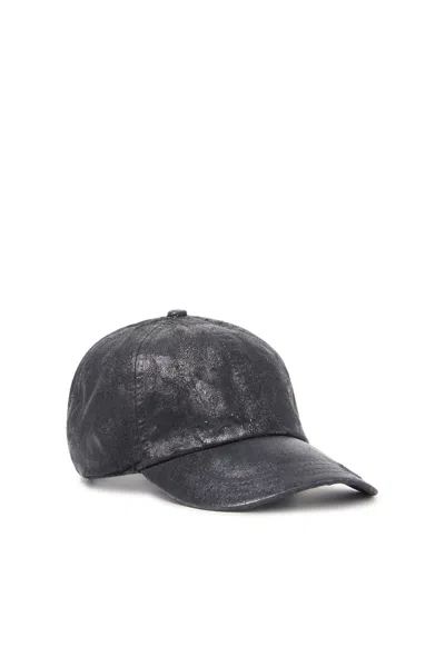 Diesel Baseball Cap In Coated Denim In Black