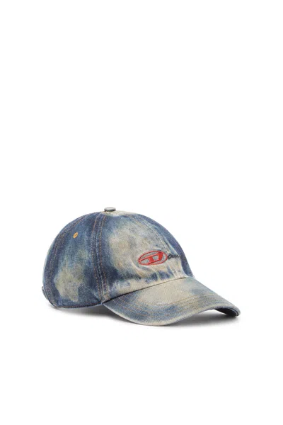 Diesel Baseball Cap In Dirty-effect Denim In Blue