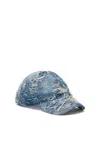 Diesel Curved Brim Distressed Ripped Worn Hat In Blue