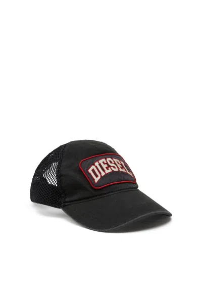 Diesel Baseball Cap With Fishnet Mesh In Black