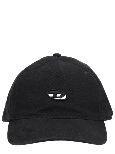 Diesel Logo Baseball Hat Curved Brim Eyelets In Black